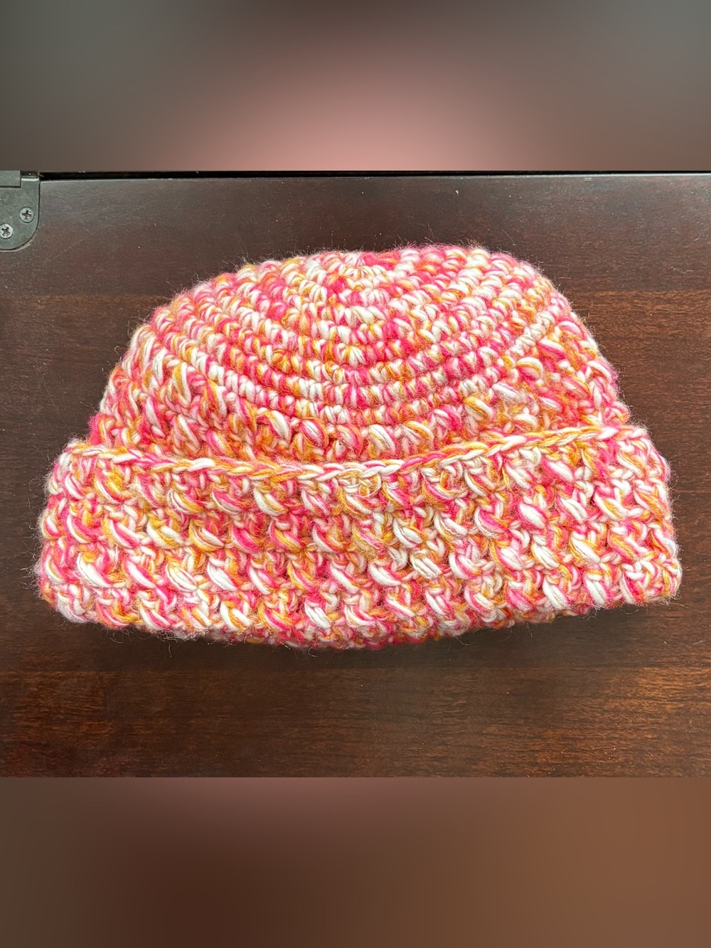 Free People Women’s Crochet Beanie - Blood Orange, Pumpkin and White Mix